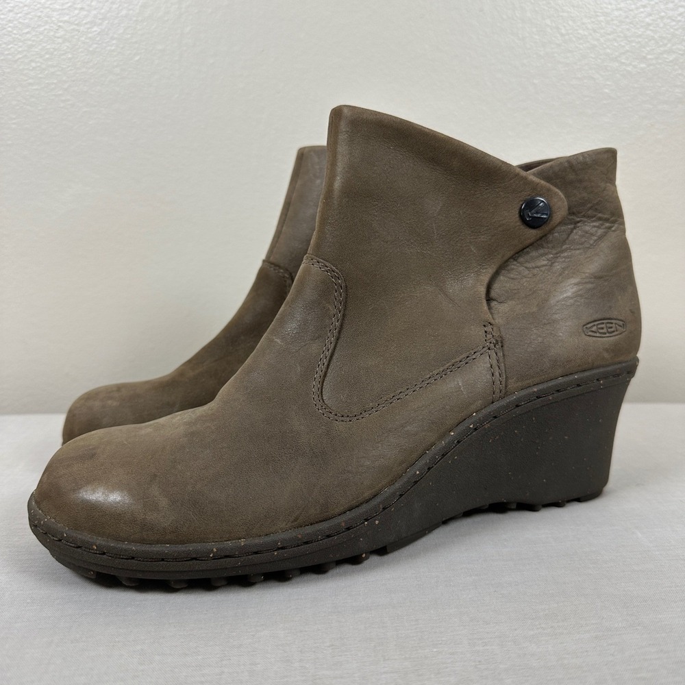 KEEN Women's 8.5 Ankle Wedge Boots Brown Leather Side Snap Boho